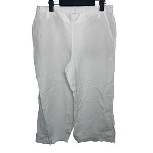J.Jill Women Small White linen wide leg pants pockets‎ laggenlook elastic waist